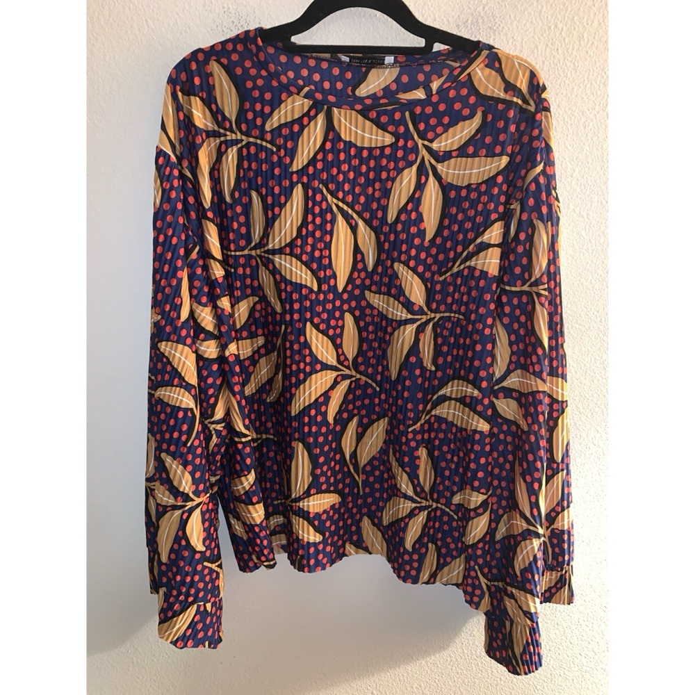 Zara Trafaluc Pleated Floral Polka Dot Blouse Women’s Small
